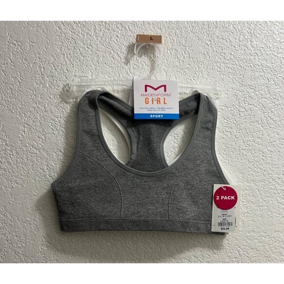 Micro Mesh Racerback Charcoal White Sports Bra Size Large - Picture 2 of 4